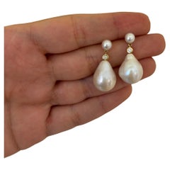 Double Drop Pearl Earrings with 0.10ctw diamonds, 18K Gold, by Michelle Massoura