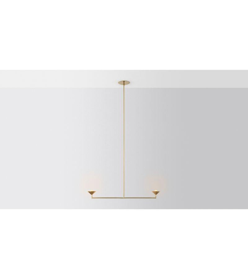 Double drop pendant light by Volker Haug
Dimensions: D 10.5 x W 90.5 x H 70 cm 
Material: Brass. 
Finish: Polished, aged, brushed, bronzed, blackened, or plated
Suspension: As specified (minimum 700mm)
Light: G4 - 12V, LED x 2
Power supply: