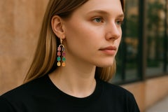 Double Drop Sapphires Diamonds Emeralds 11.35 Carats 2 Inch Long Gold Earrings