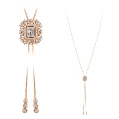 Double Drop White Pink Gold 18K Necklace Diamond For Her