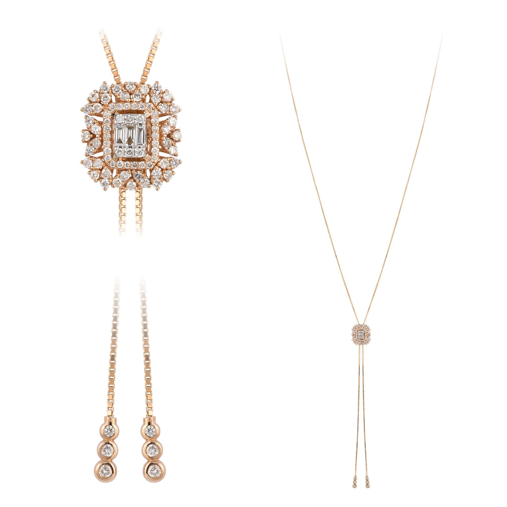 Double Drop Weiß Pink Gold 18K Halskette Diamant für Sie (Moderne) im Angebot
