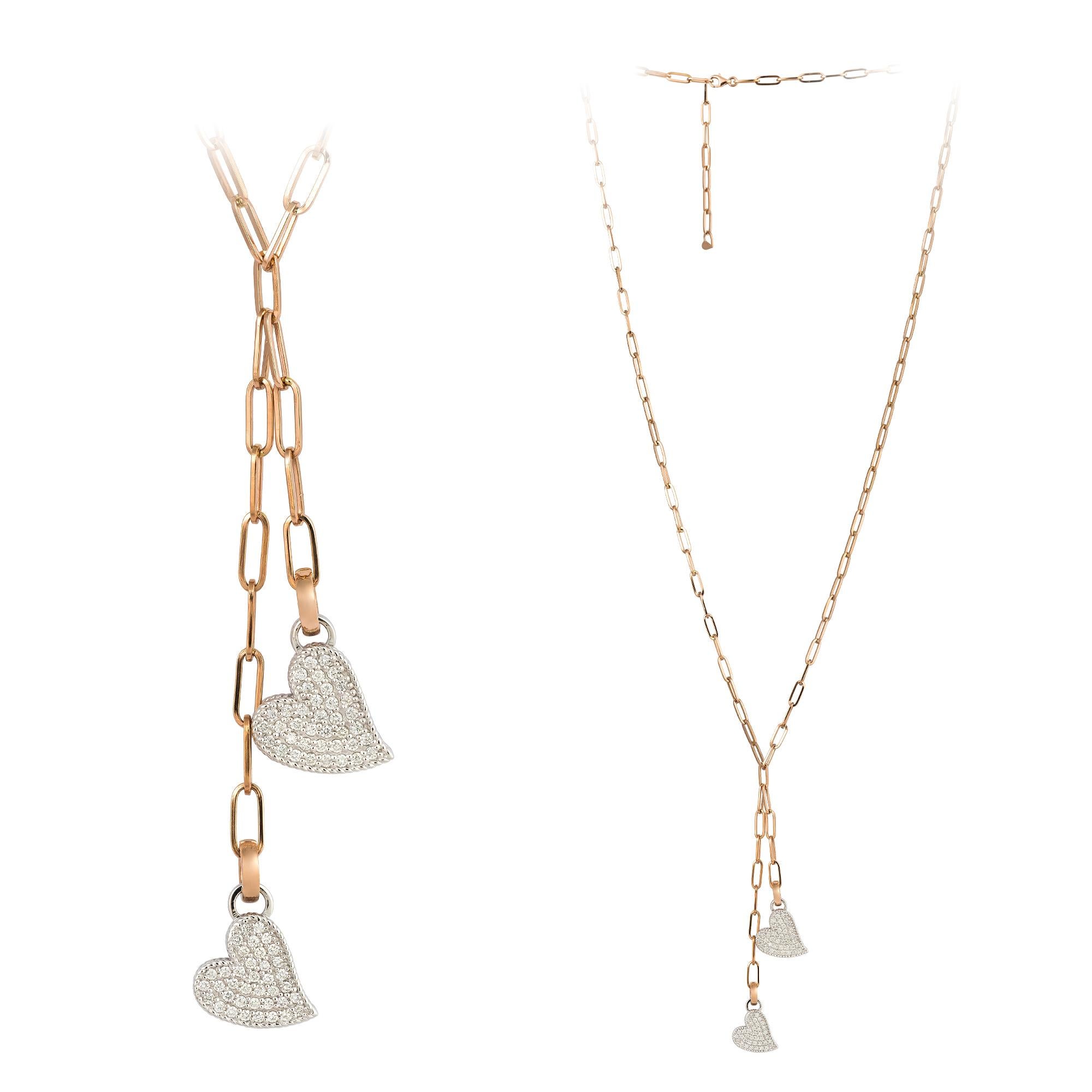 Double Drop Weiß Pink Gold 18K Halskette Diamant für Sie (Moderne) im Angebot