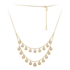 Double Drop Yellow Gold 18K Necklace Diamond for Her