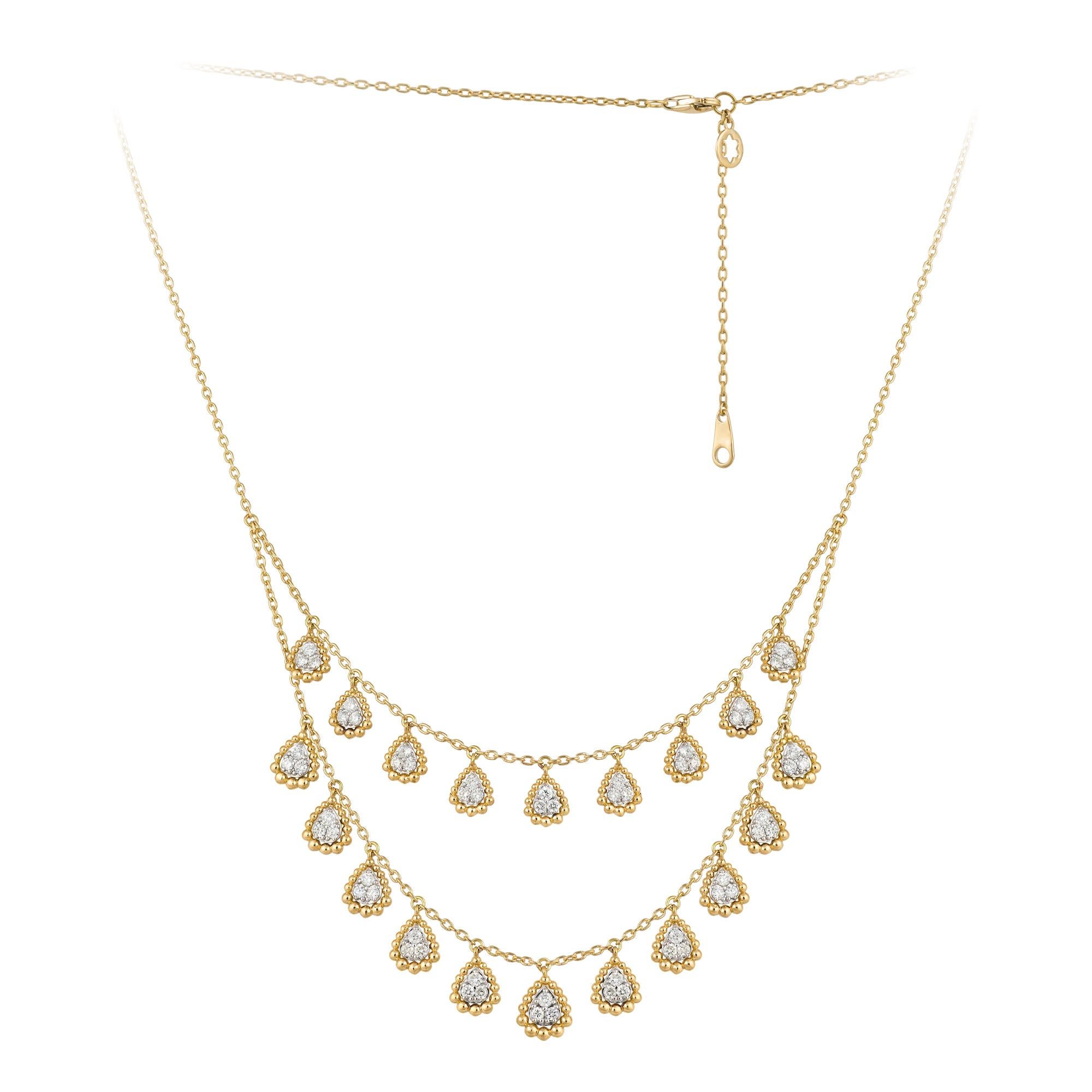Modern Double Drop Yellow Gold 18K Necklace Diamond for Her For Sale