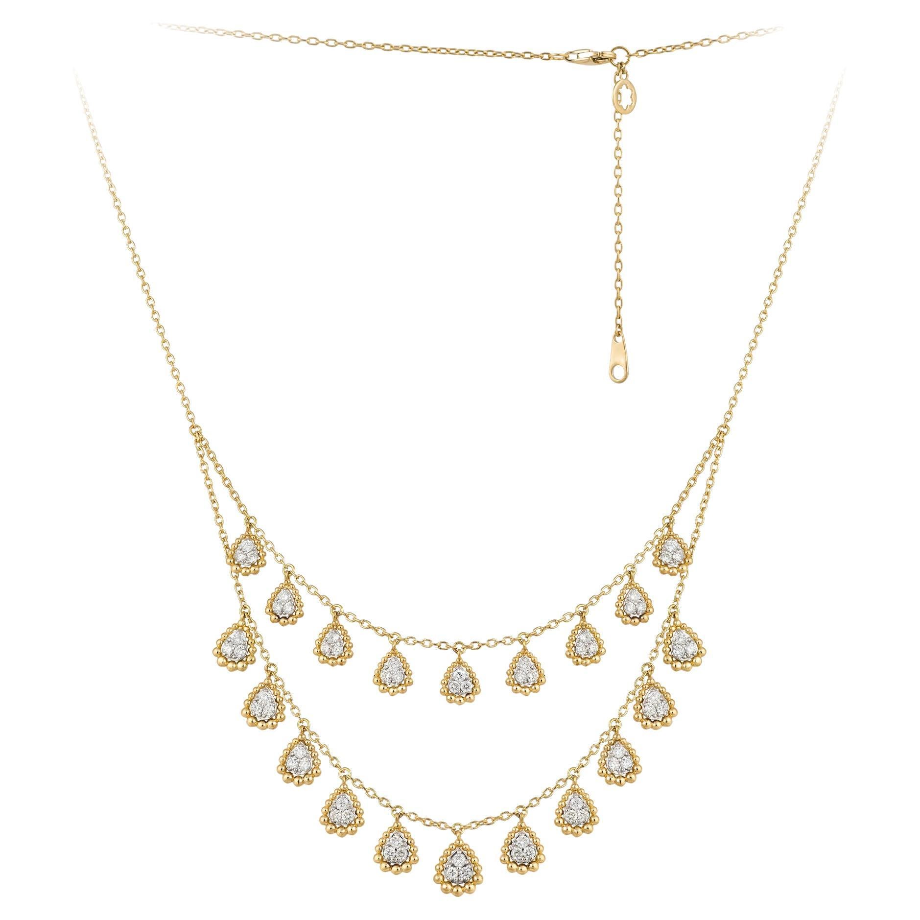 Double Drop Yellow Gold 18K Necklace Diamond for Her For Sale