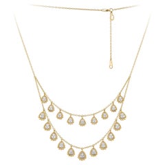 Double Drop Yellow Gold 18K Necklace Diamond for Her
