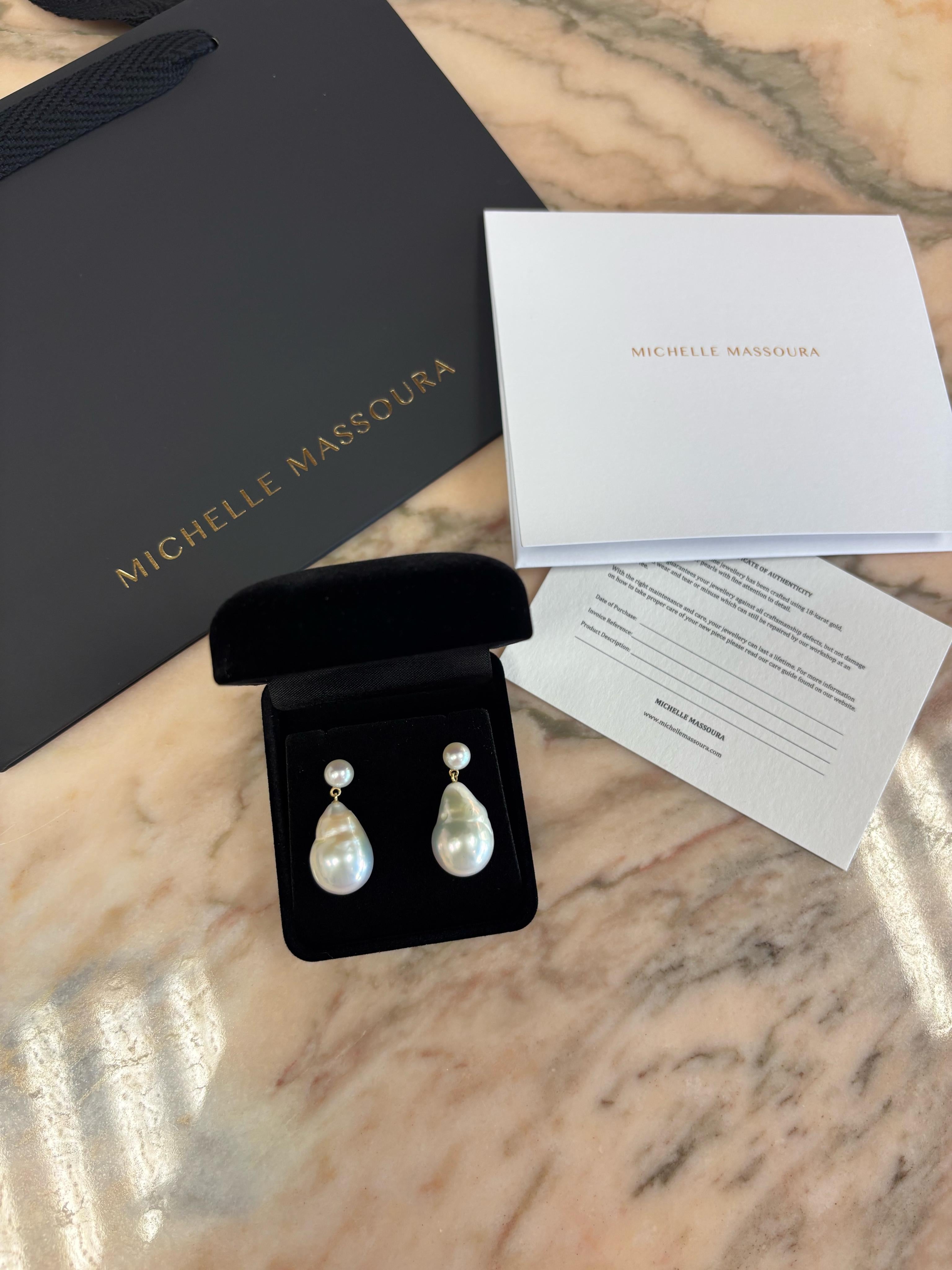Pendientes Perla Barroca Doble Gota, Oro 18K en Nuevo estado para la venta en Nicosia, CY