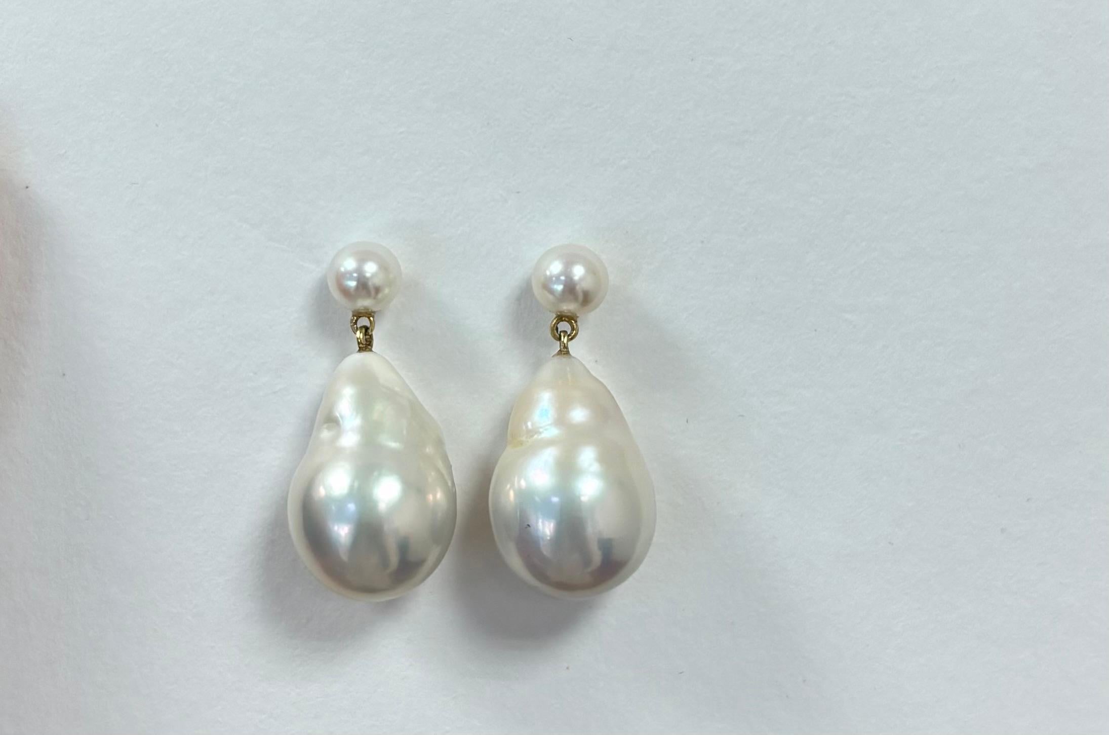 Pendientes Perla Barroca Doble Gota, Oro 18K en venta 3
