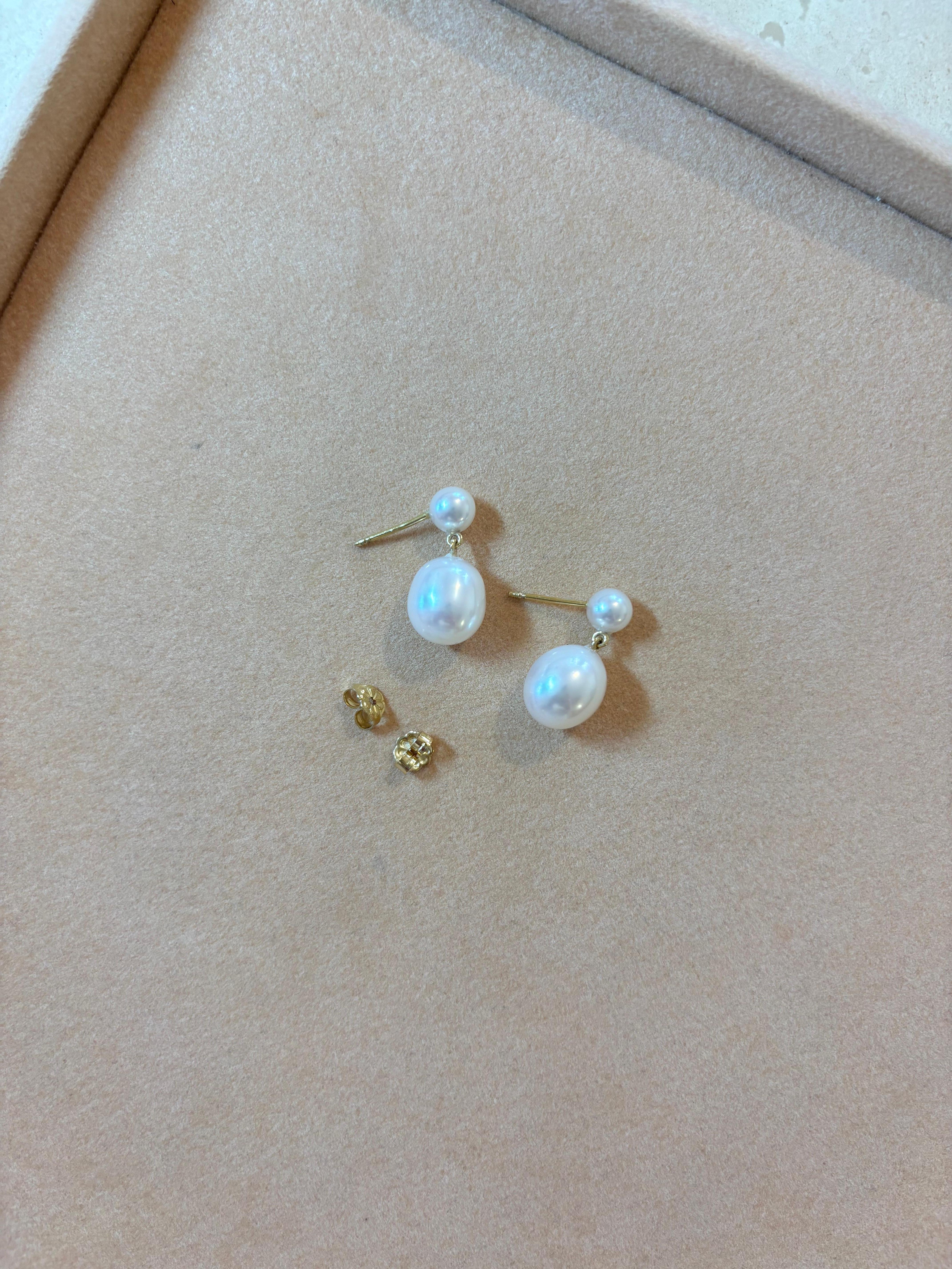 Double Drops Pearl Earrings, 18K Gold, by Michelle Massoura For Sale 4