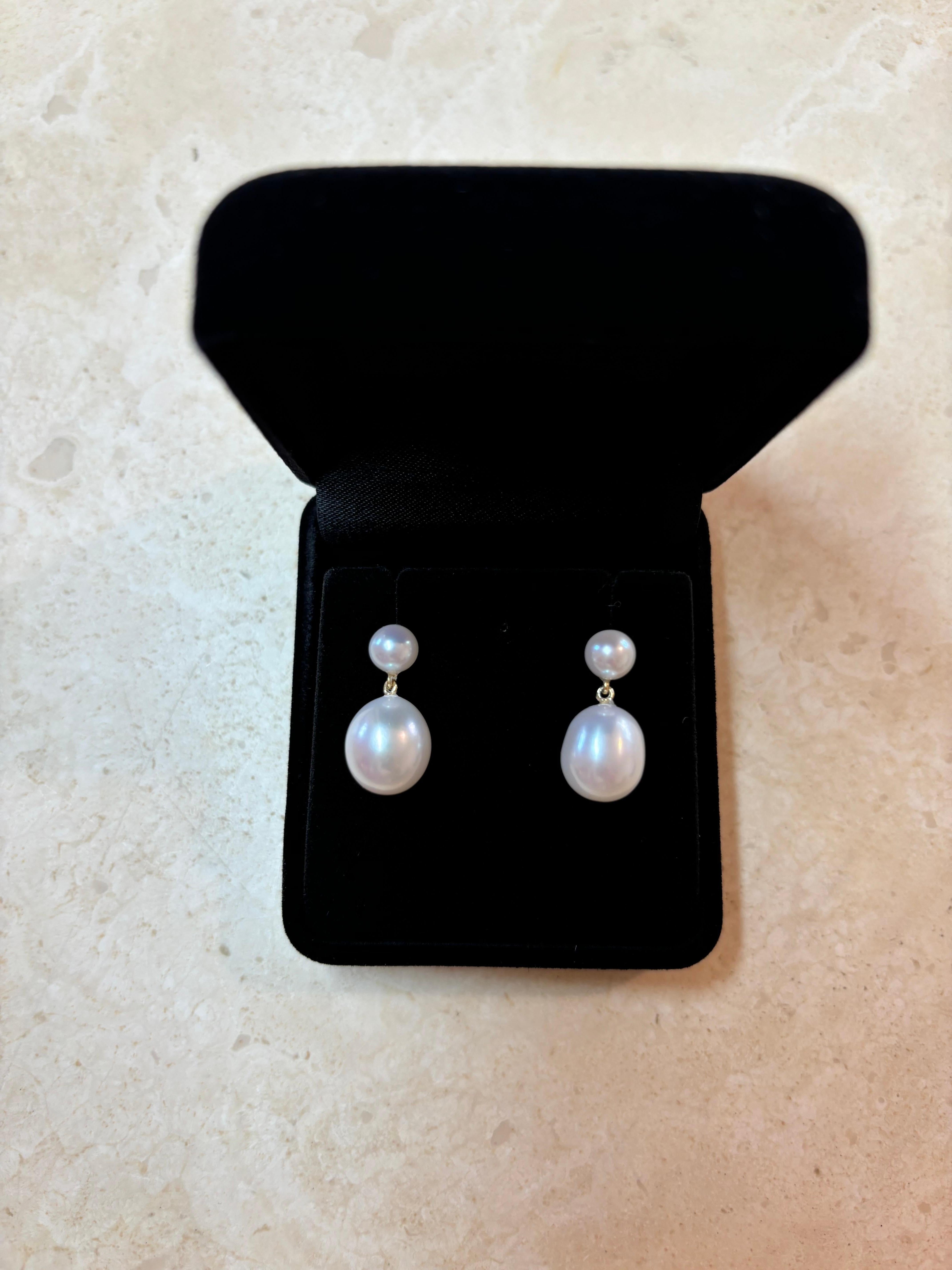 Double Drops Pearl Earrings, 18K Gold, by Michelle Massoura For Sale 3