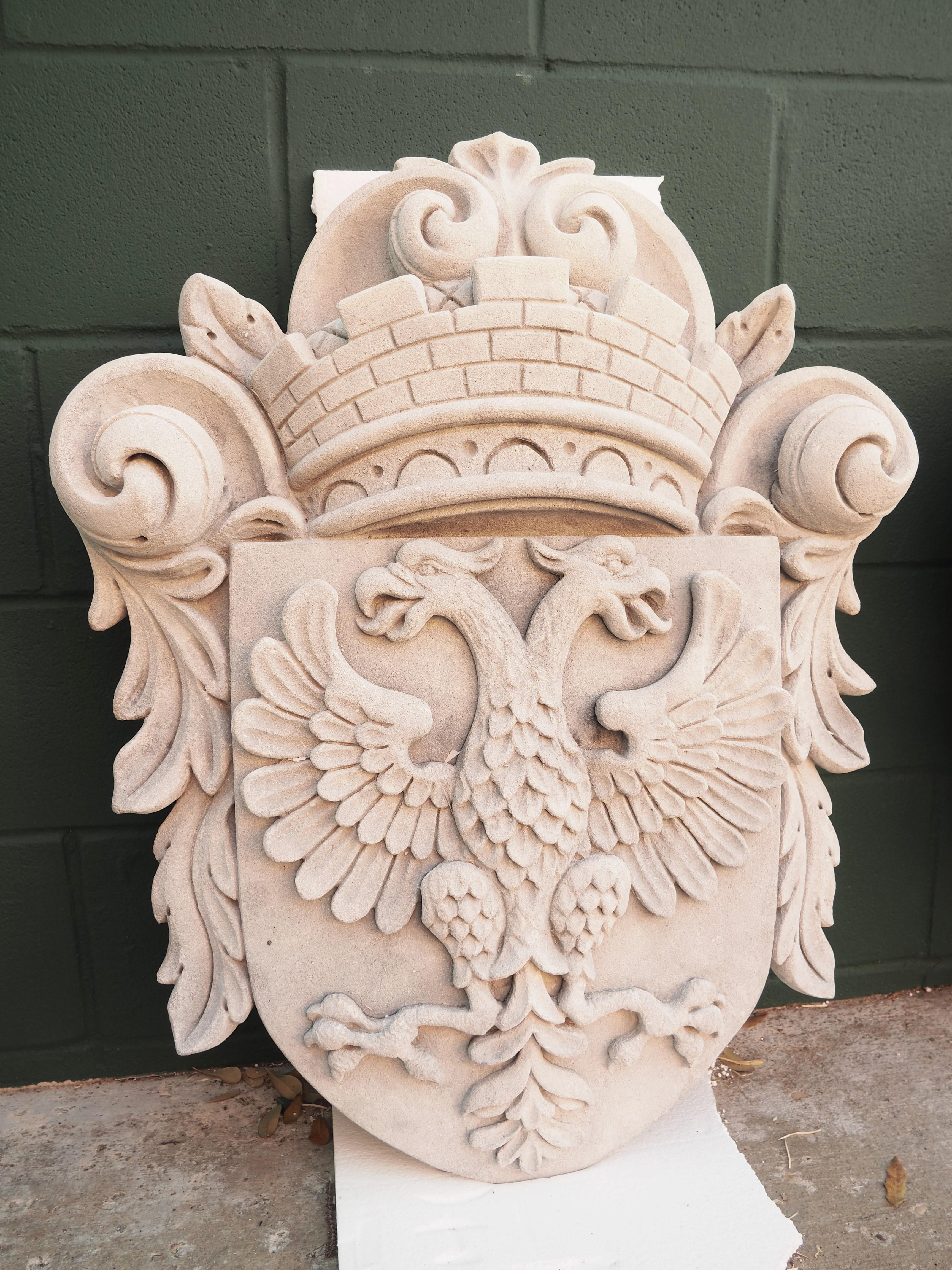 Double Eagle Cartouche Plaque in Carved Limestone For Sale 3