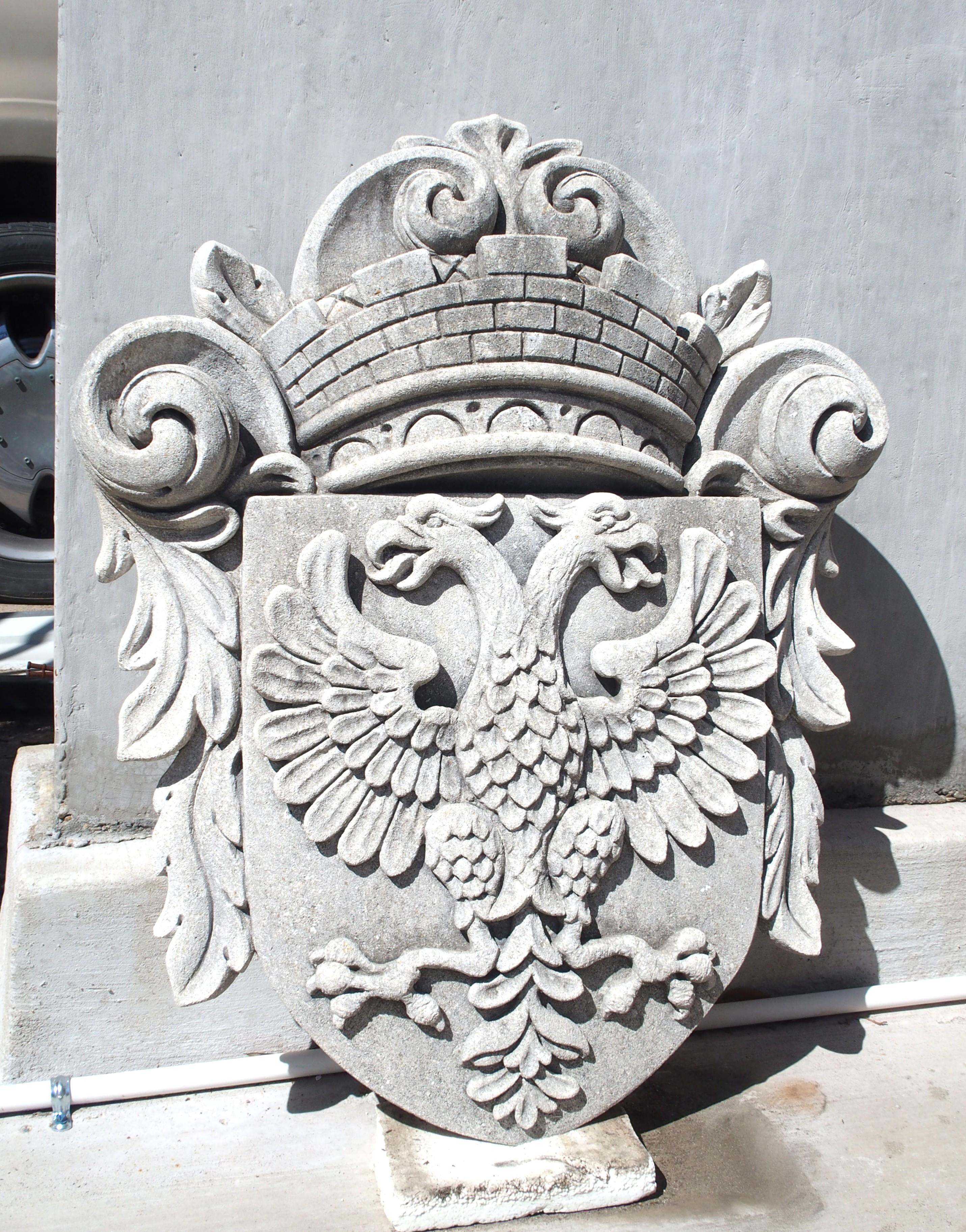 Double Eagle Cartouche Plaque in Carved Limestone For Sale 5