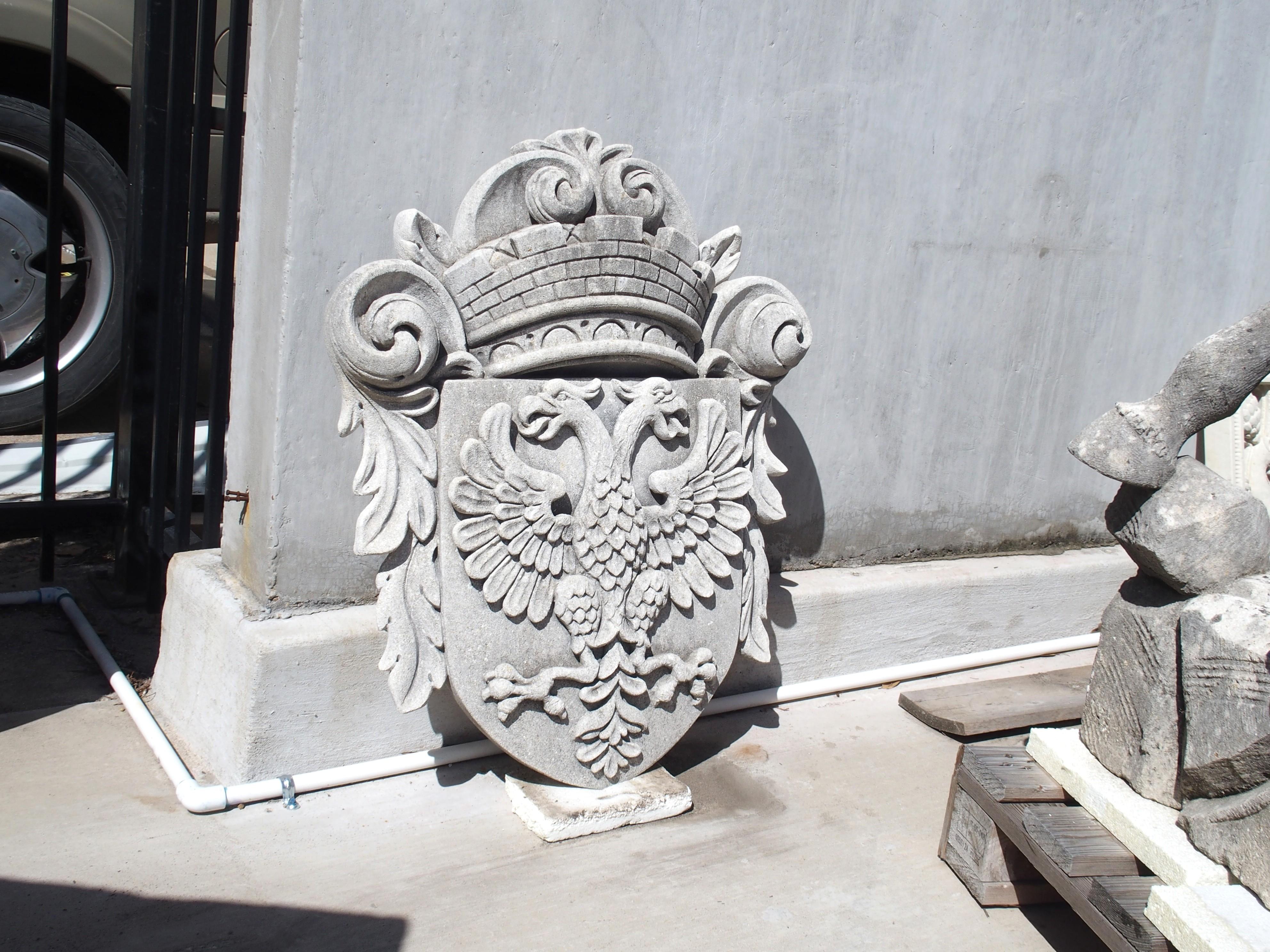 Renaissance Double Eagle Cartouche Plaque in Carved Limestone For Sale