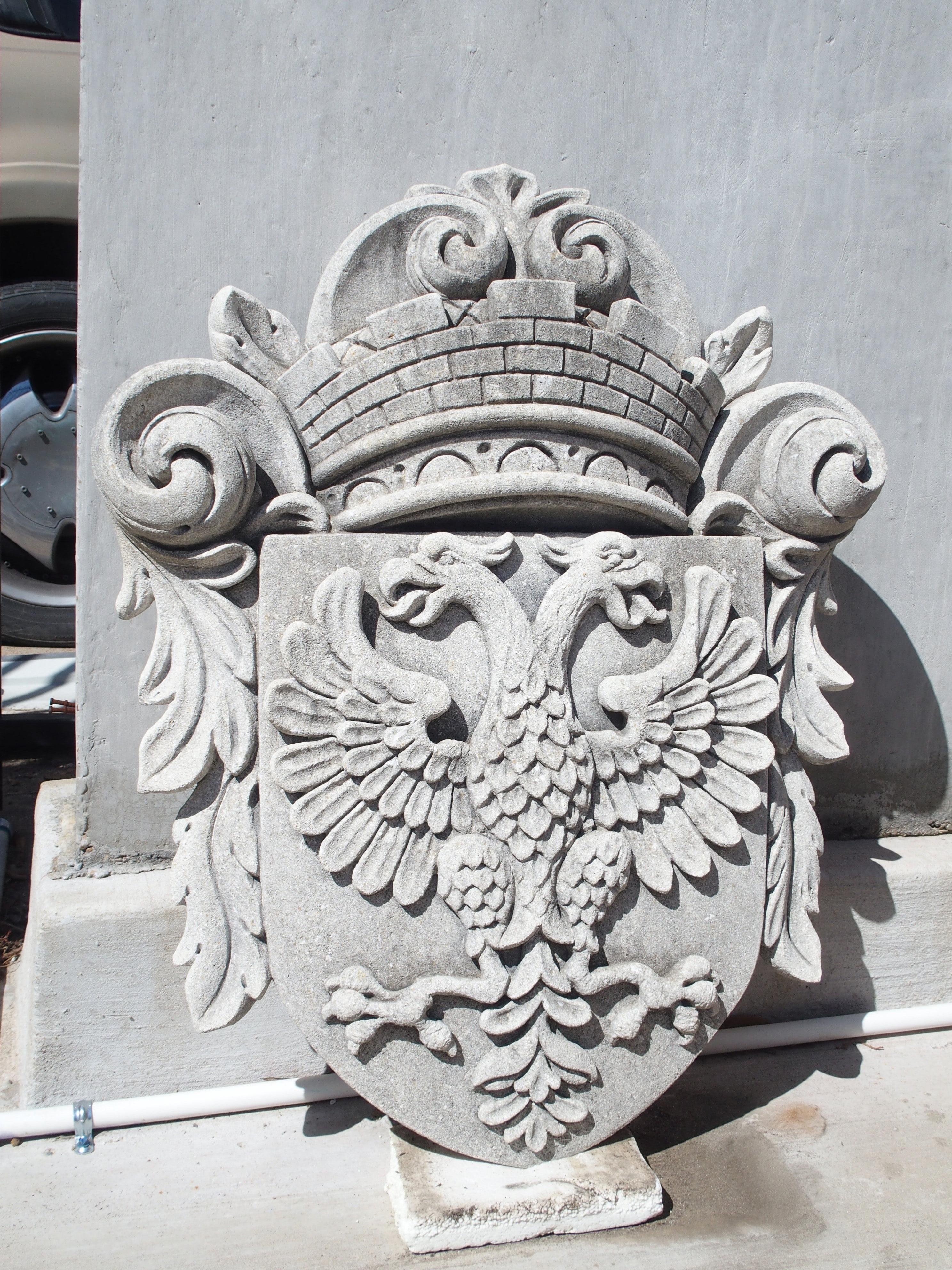 Italian Double Eagle Cartouche Plaque in Carved Limestone For Sale