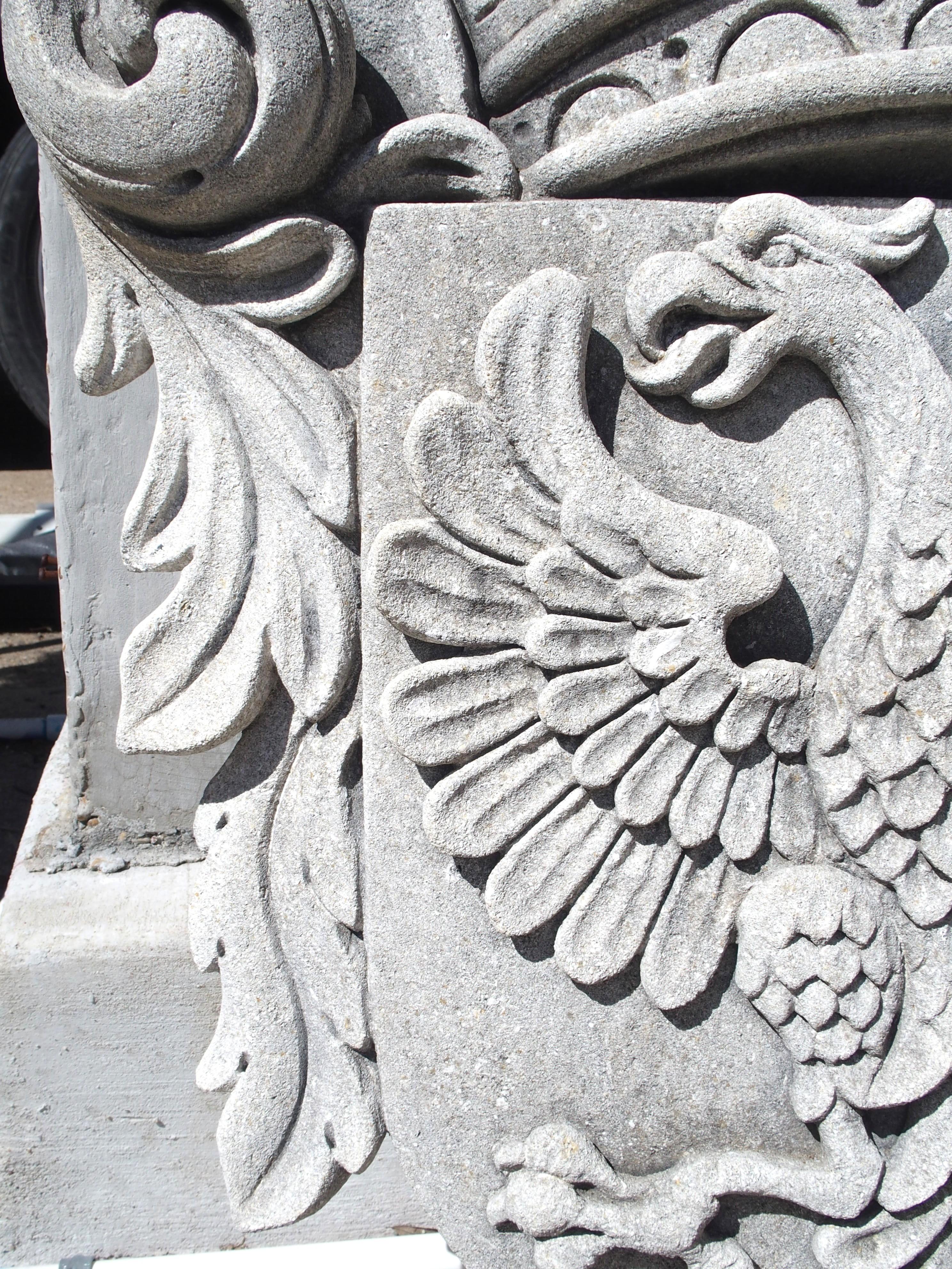 Double Eagle Cartouche Plaque in Carved Limestone In Good Condition For Sale In Dallas, TX