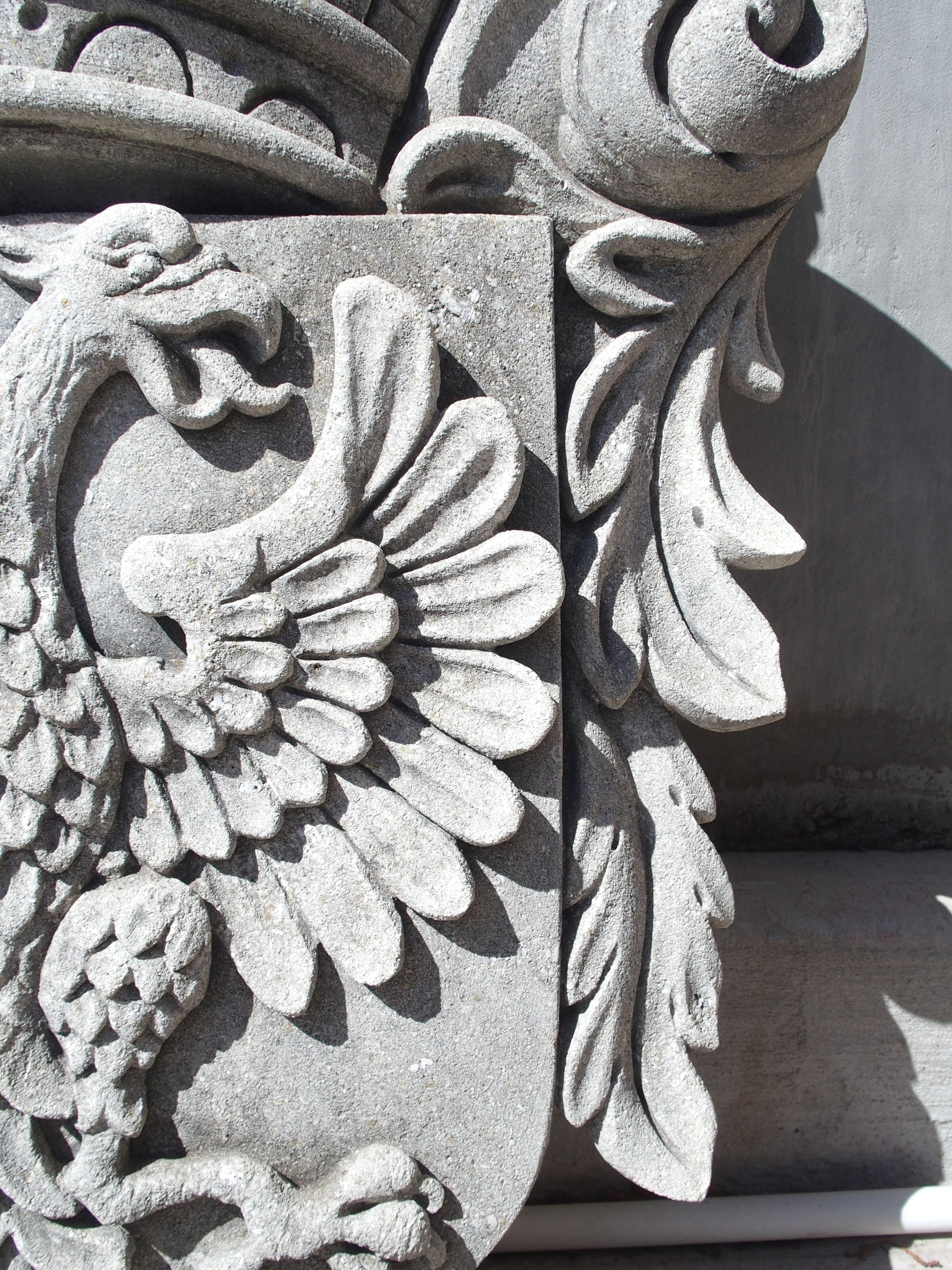 Contemporary Double Eagle Cartouche Plaque in Carved Limestone For Sale