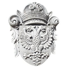 Double Eagle Cartouche Plaque in Carved Limestone