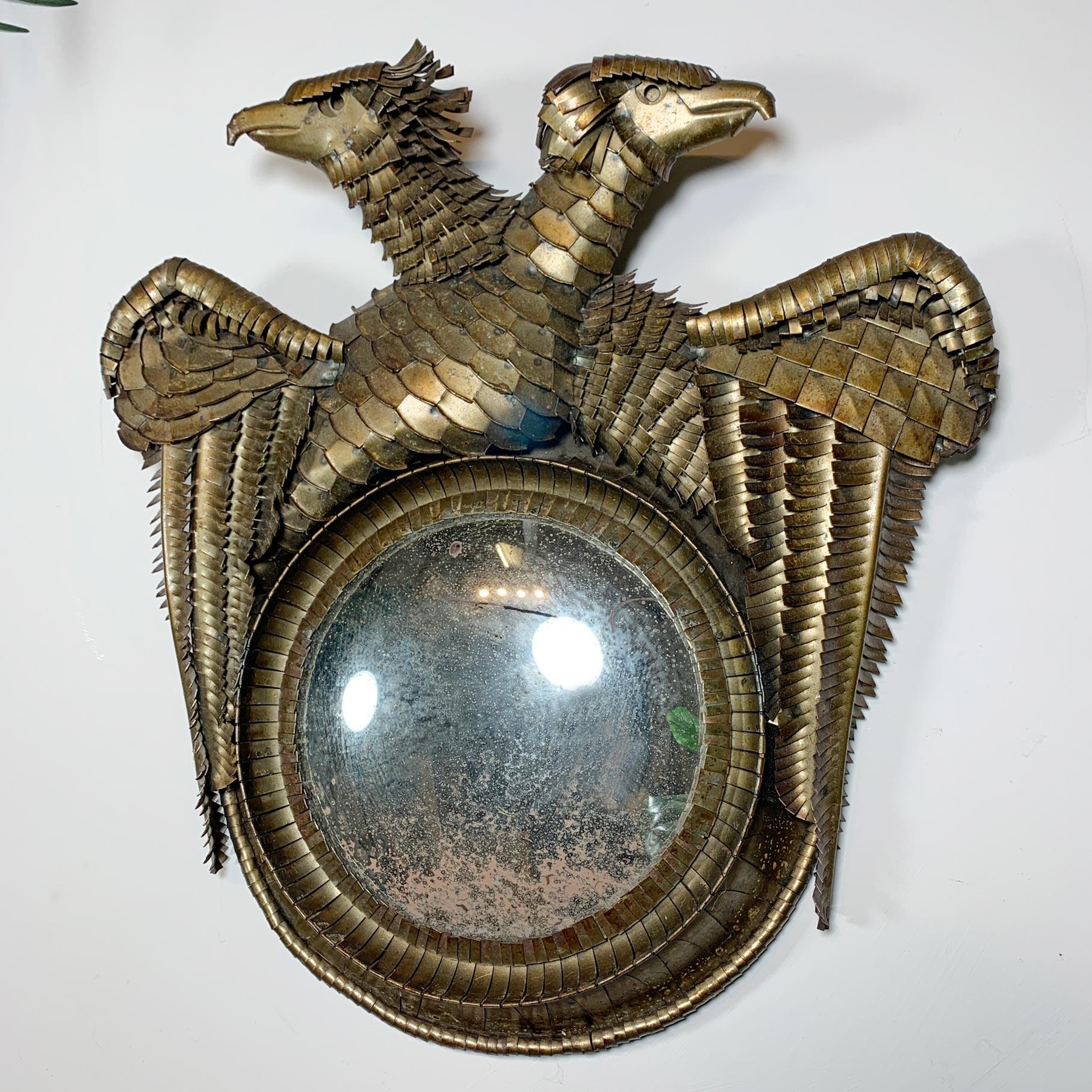 French Double Eagle Gold Convex Mirror by Léon Masson
