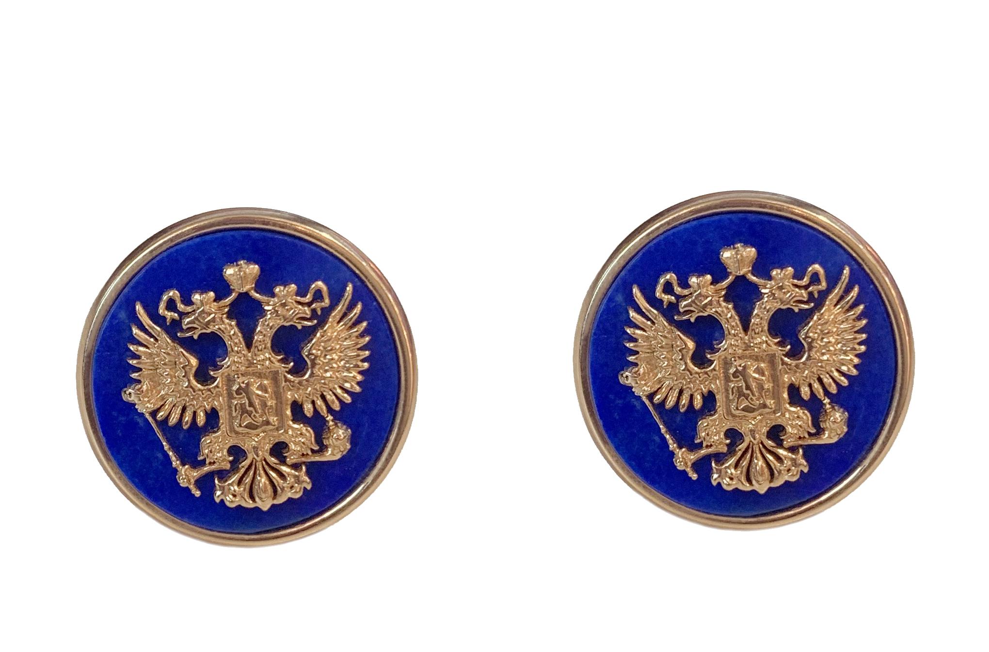 Women's or Men's Double Eagle Cufflinks in 14k Red Gold with Lapis Lazuli For Sale