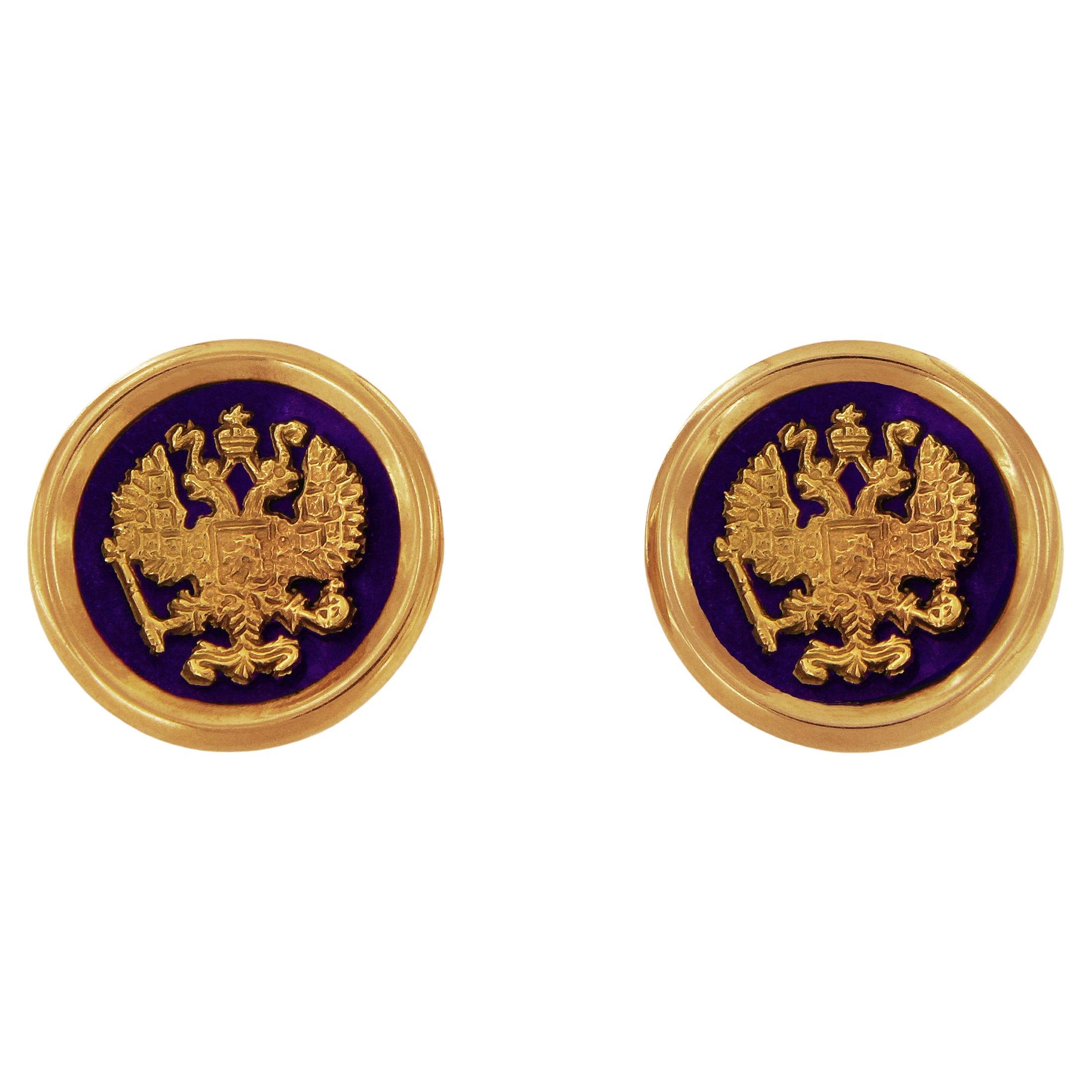 Gemelli con doppia aquila in oro rosso 14k e lapislazzuli