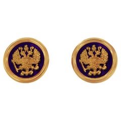 Boutons de manchette double aigle en or rouge 14 carats et lapis-lazuli