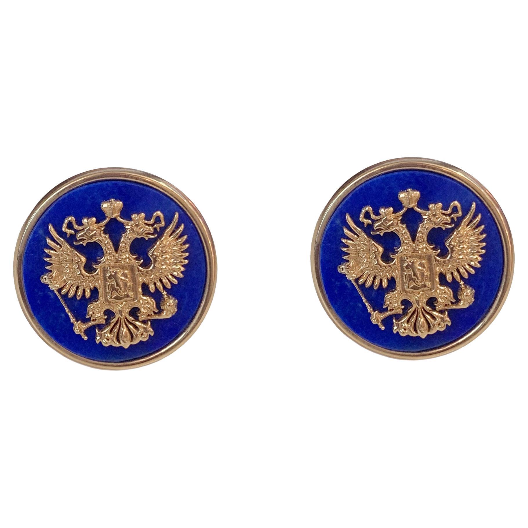 Double Eagle Cufflinks in 14k Red Gold with Lapis Lazuli For Sale