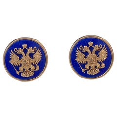 Boutons de manchette double aigle en or rouge 14 carats avec lapis-lazuli