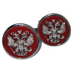 Double Eagle Cufflinks in 14k White Gold with Coral