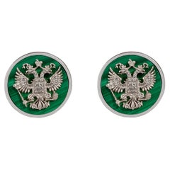 Double Eagle Cufflinks in 14k White Gold with Malachite