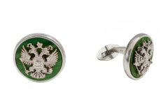 Double Eagle Cufflinks in 14k White Gold with Malachite