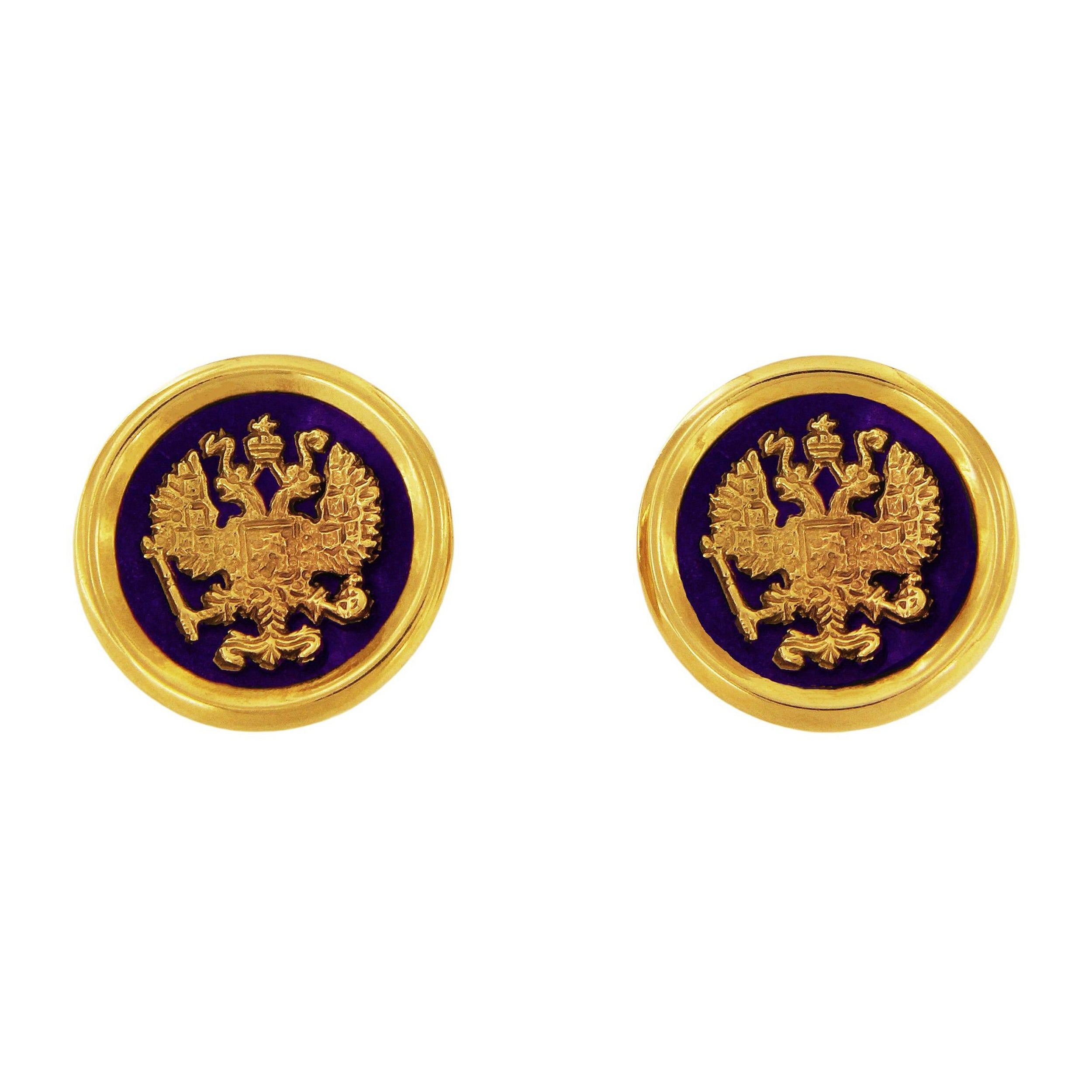 Manschettenknpfe mit doppeltem Adler aus 14k Gelbgold mit Lapislazuli