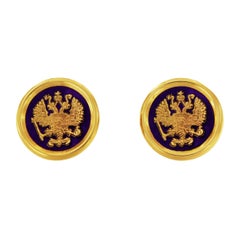 Manschettenknpfe mit doppeltem Adler aus 14k Gelbgold mit Lapislazuli