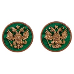 Double Eagle Cufflinks in 14k Rose Gold with Malachite