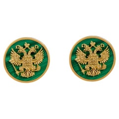 Double Eagle Cufflinks in 14k Yellow Gold with Malachite