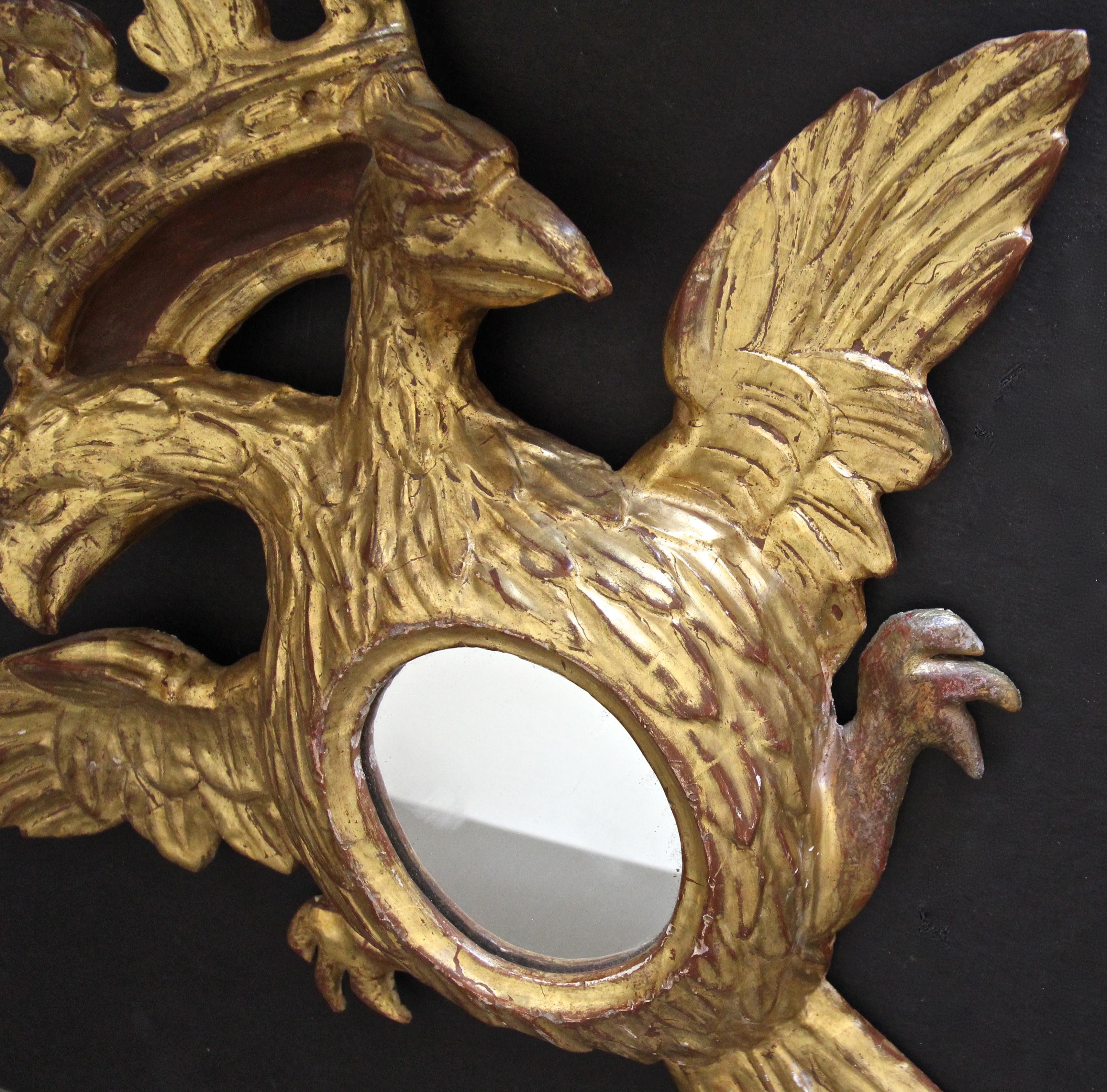 Double Eagle Head Crest and Crown Carved Giltwood Wall Mirror 2