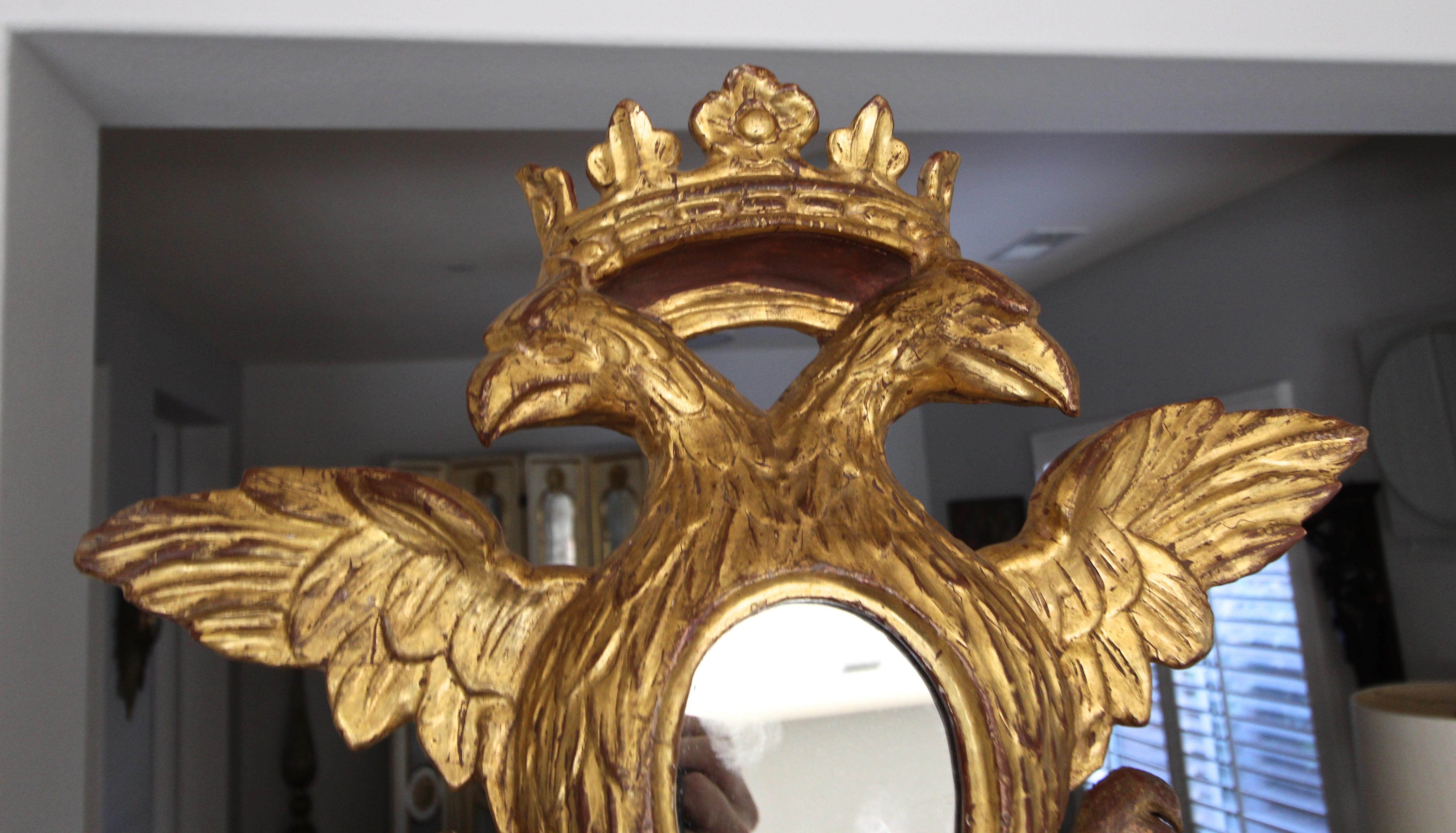Double Eagle Head Crest and Crown Carved Giltwood Wall Mirror 4