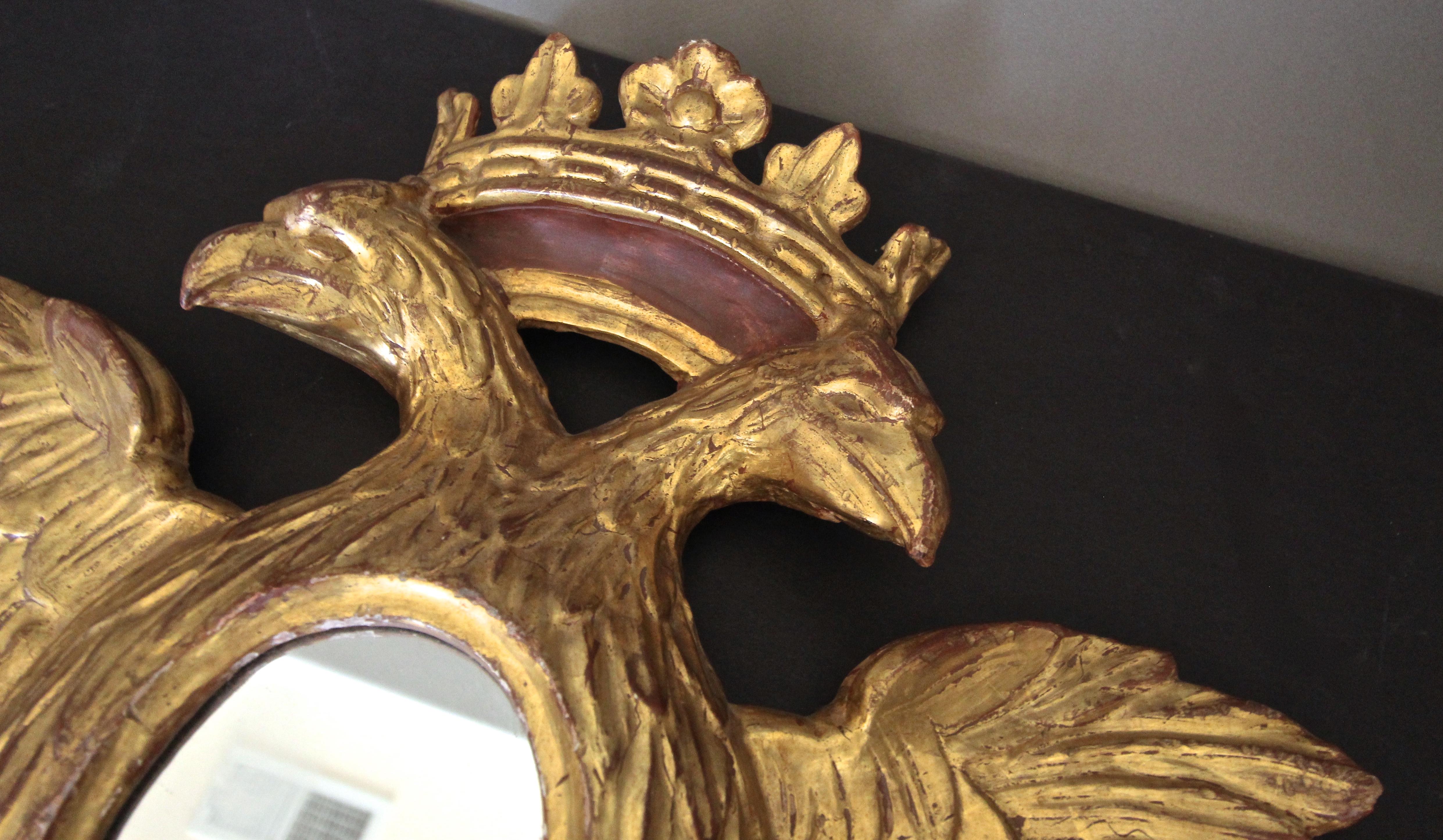 Double Eagle Head Crest and Crown Carved Giltwood Wall Mirror 6