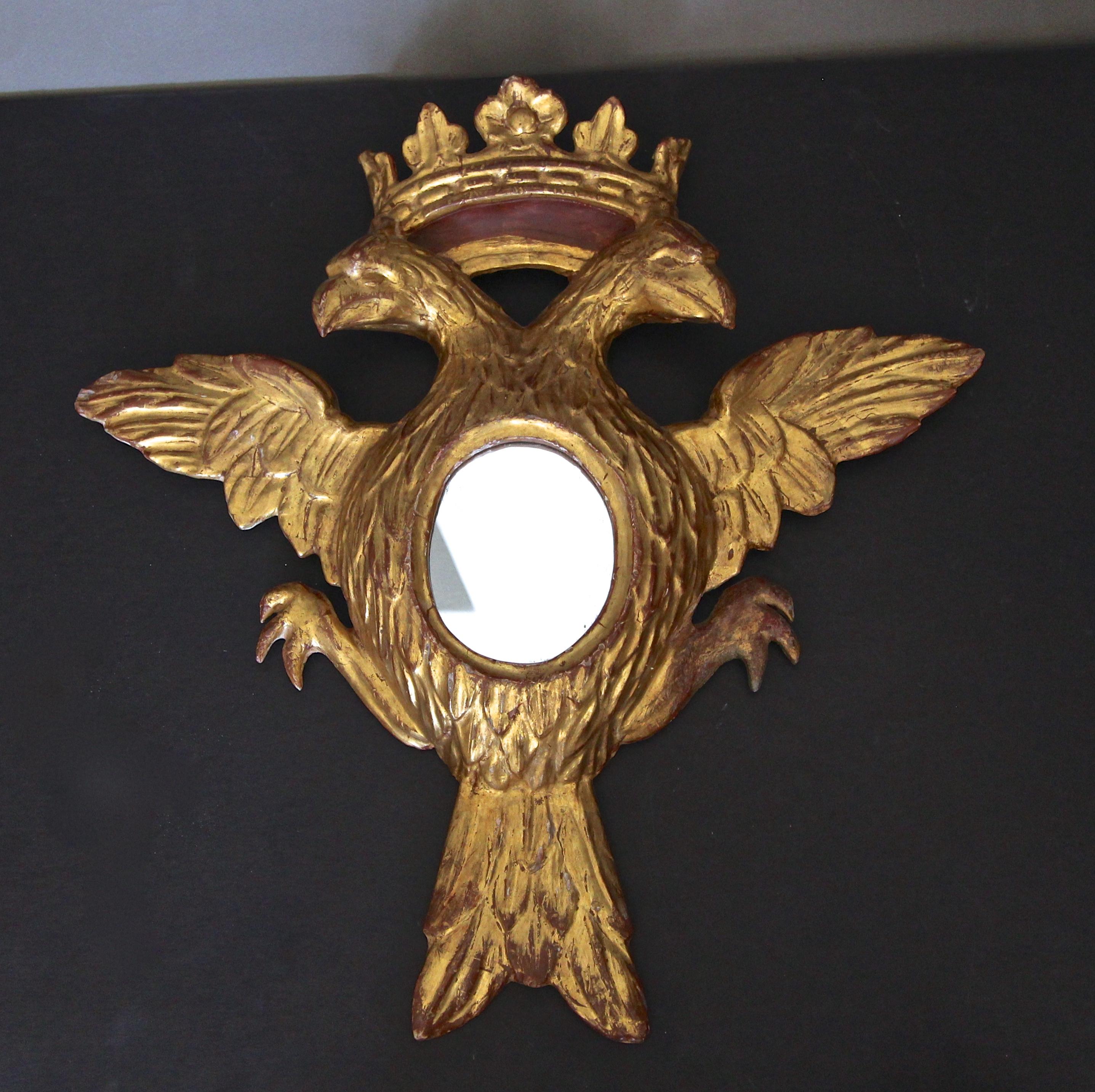 Double Eagle Head Crest and Crown Carved Giltwood Wall Mirror 10