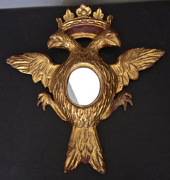 Double Eagle Head Crest and Crown Carved Giltwood Wall Mirror