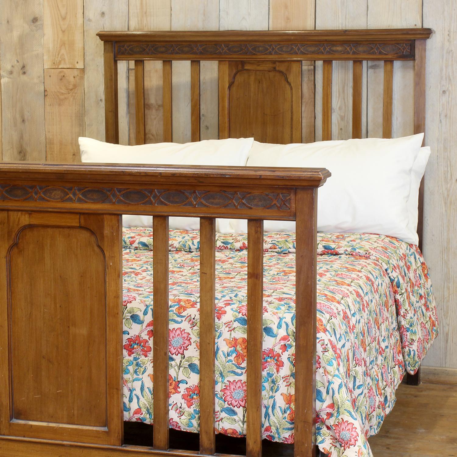 Art Nouveau Double Edwardian Antique Bed in Walnut - WD68 For Sale