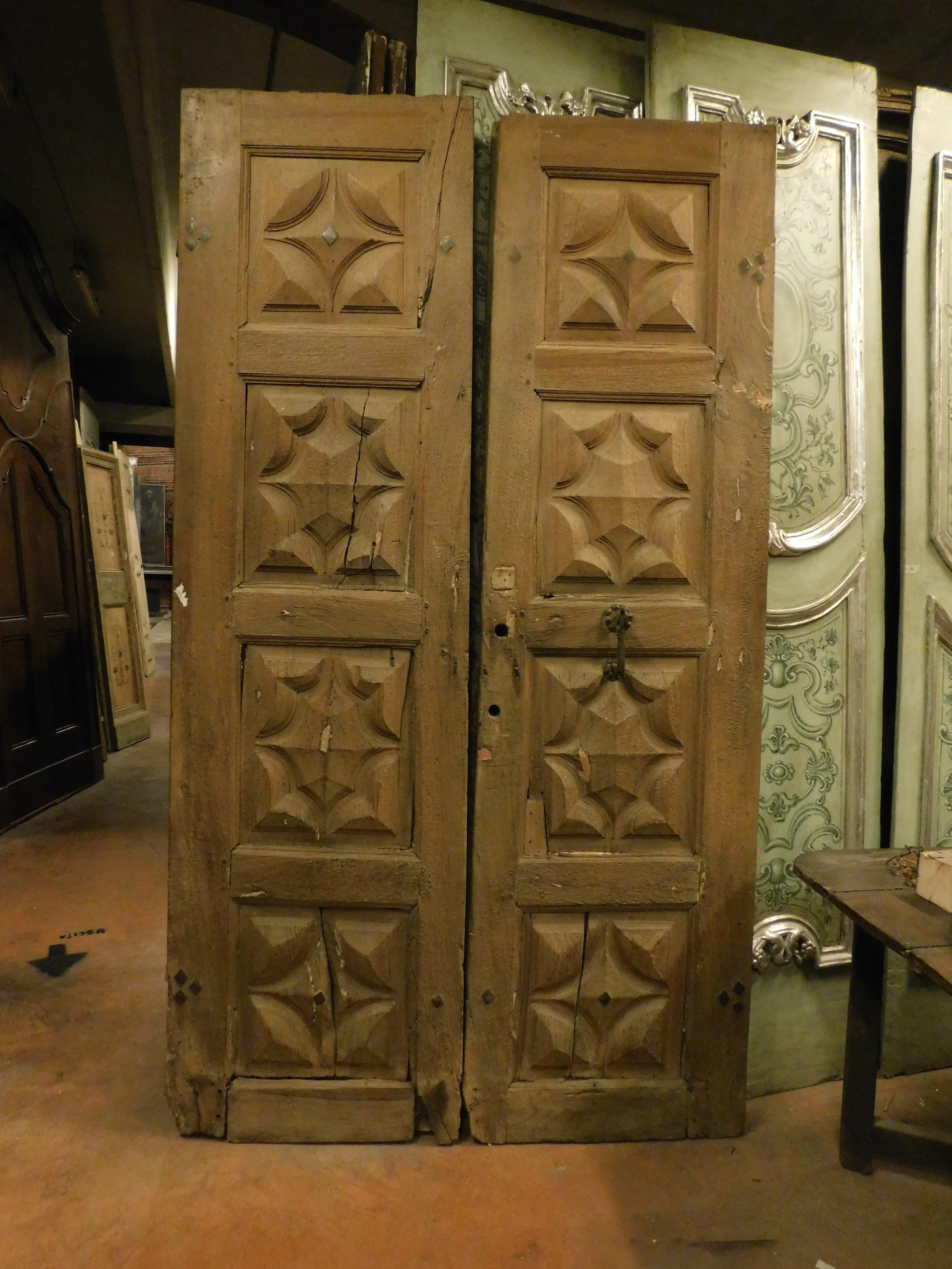 Italian Double entrance main door carved in walnut, Italy For Sale