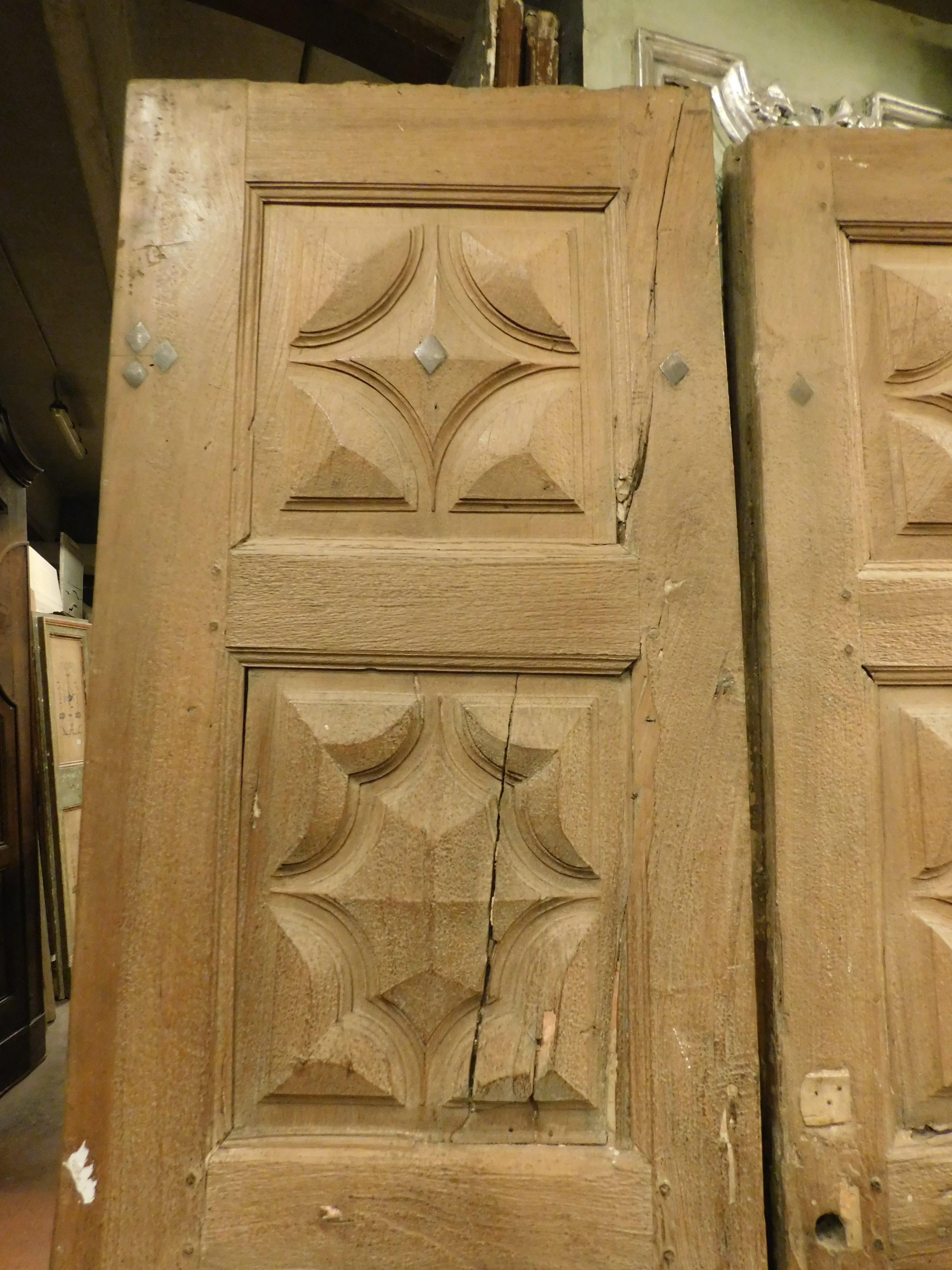 Hand-Carved Double entrance main door carved in walnut, Italy For Sale
