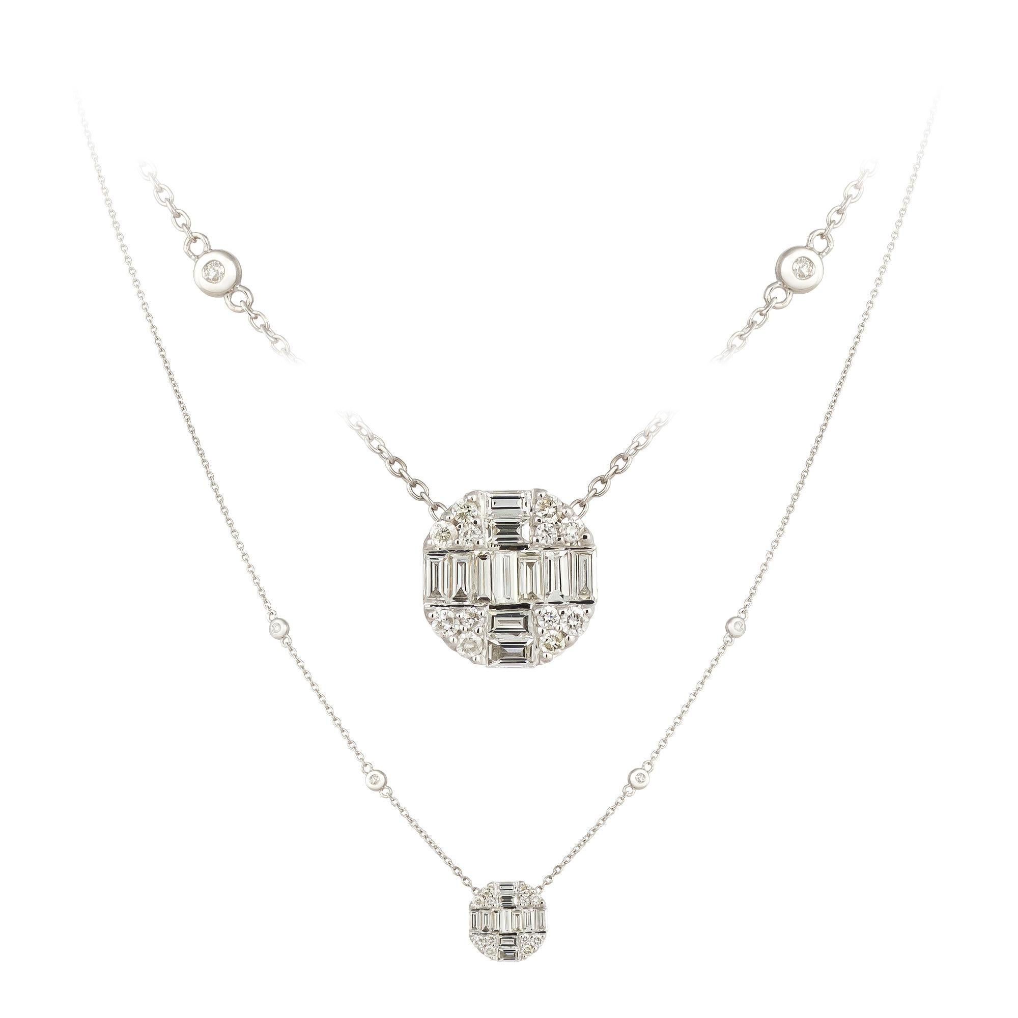 Modern Double Every Day White Gold 18K Necklace Diamond for Her For Sale