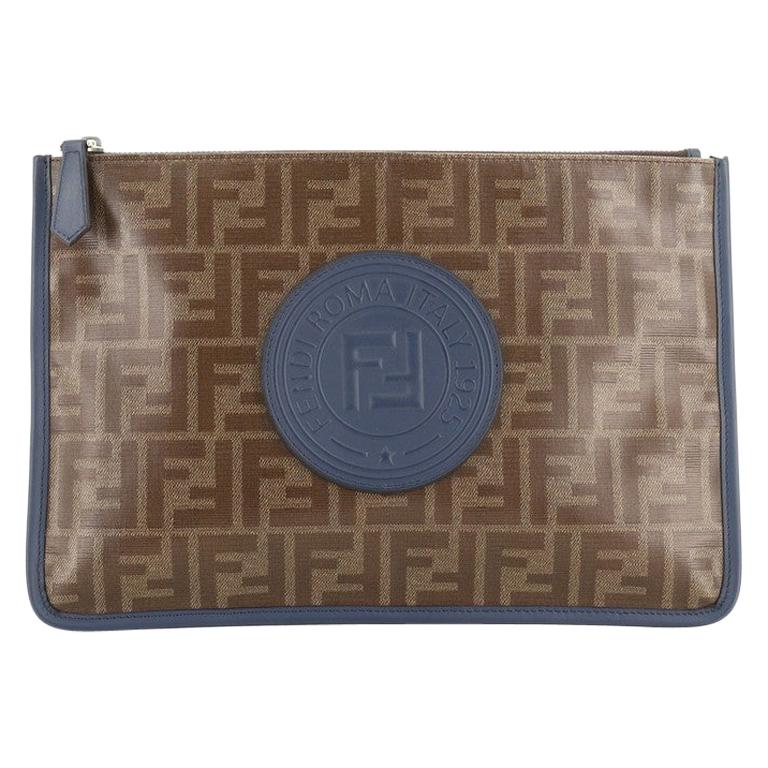 Double F Zip Pouch Zucca Coated Canvas at 1stDibs