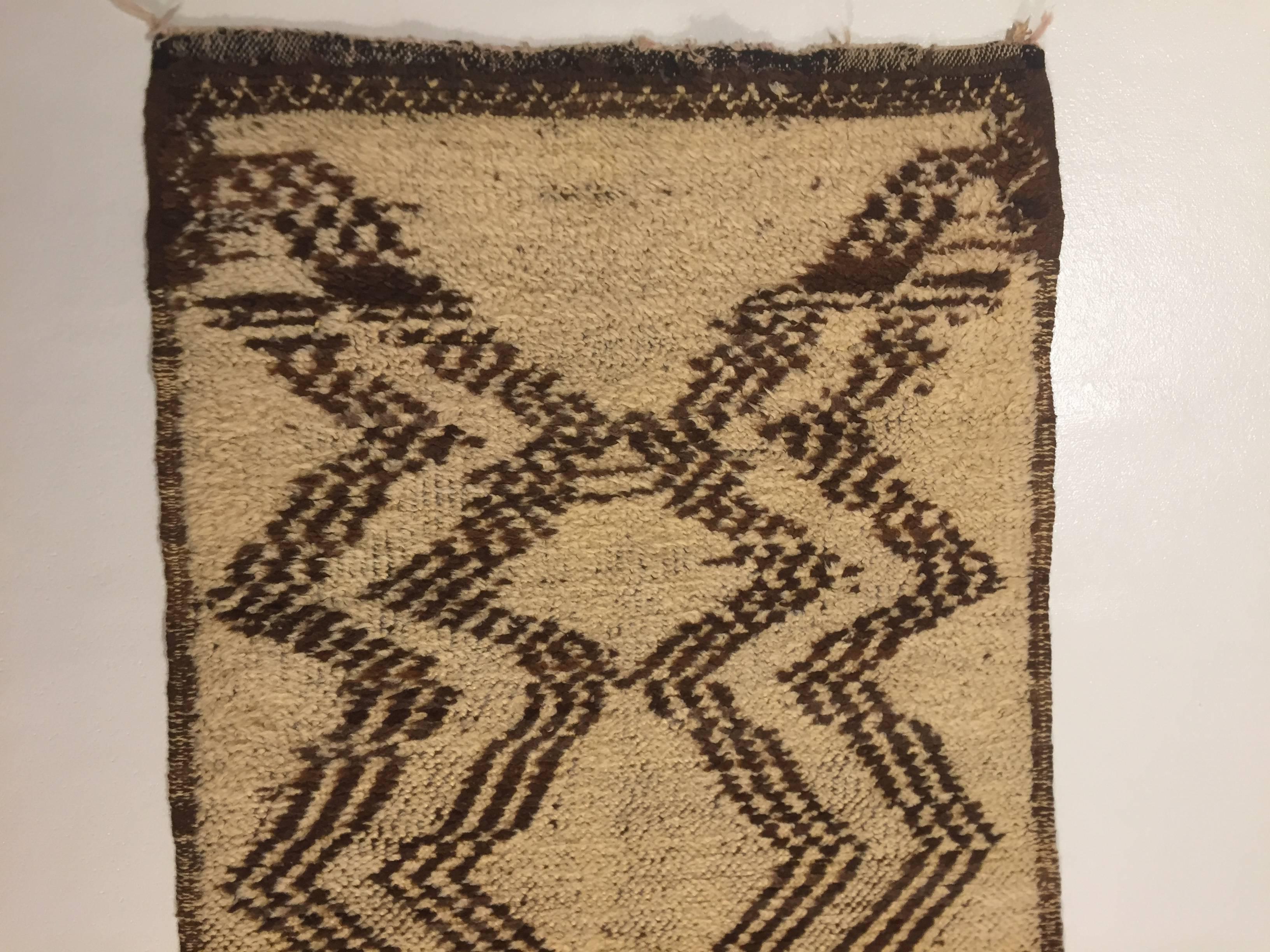 Double Face Berber Beni Ourain Rug Natural Wool Brown and White 2