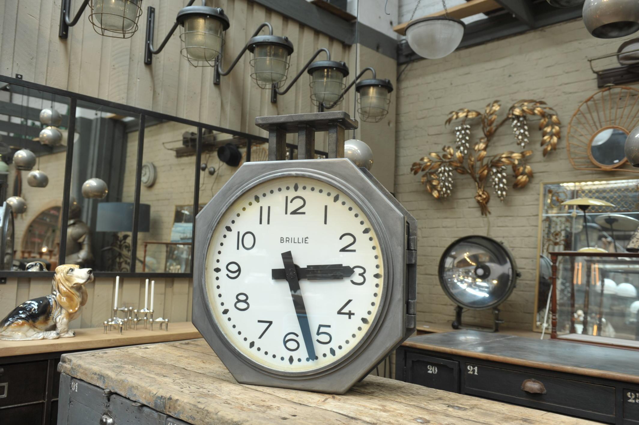 Double face Brillié Large Train Station electric Clock, circa 1950 .metal and plexiglas. doesn't work ,decorative item