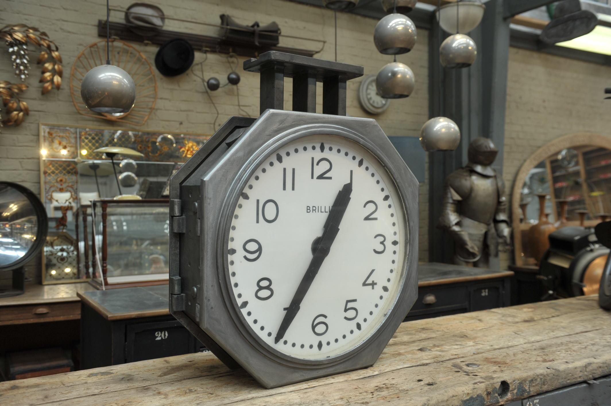 Mid-Century Modern Double Face Brillié Large  Train Station Clock, circa 1950