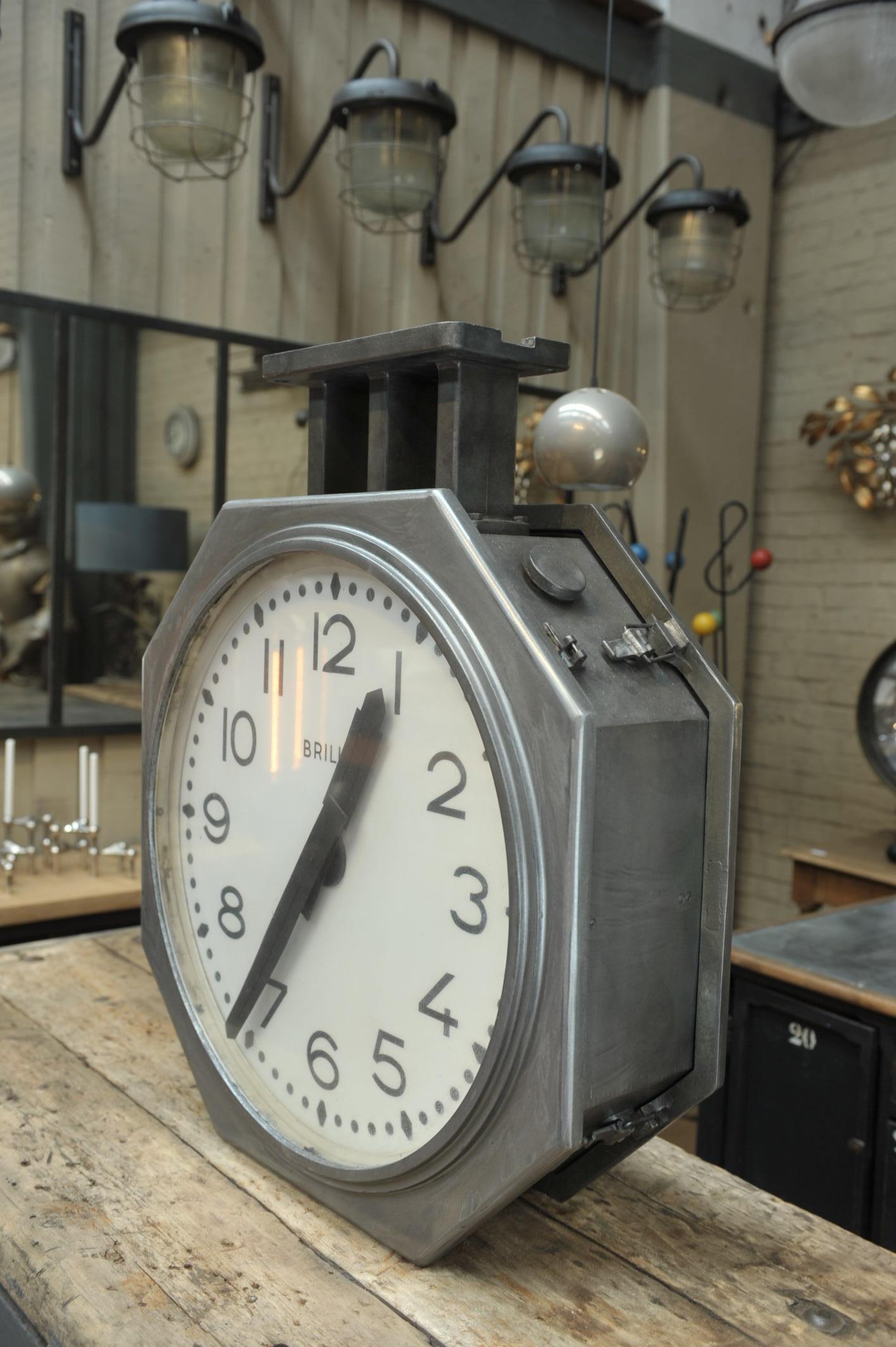 French Double Face Brillié Large  Train Station Clock, circa 1950