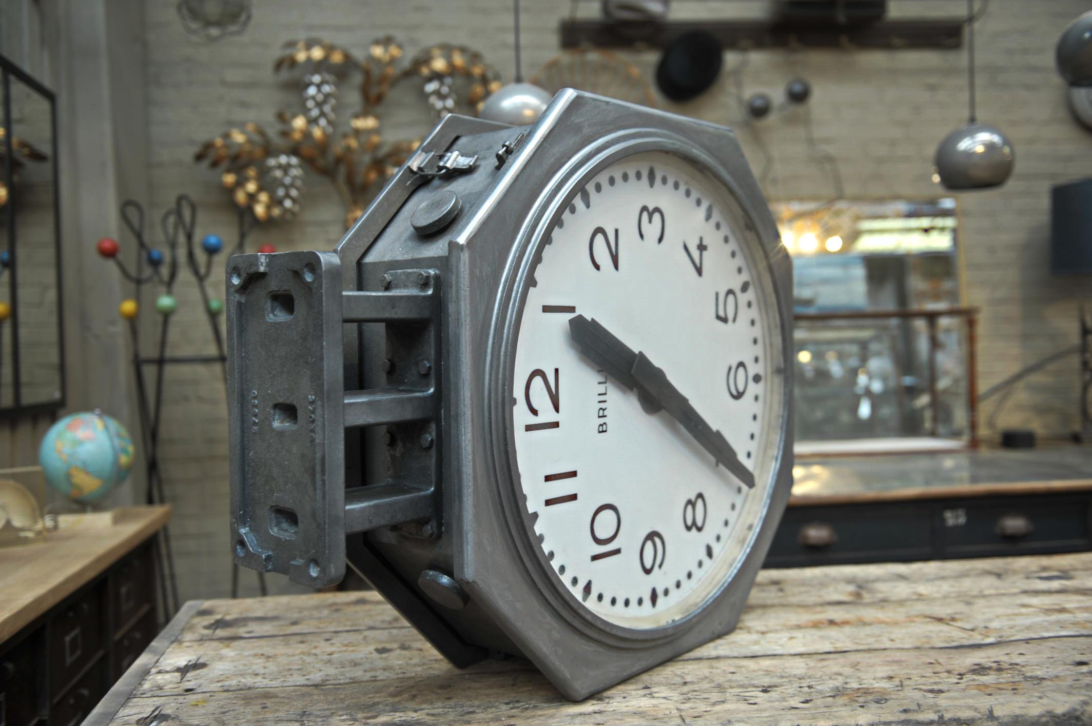 Double Face Brillié Large  Train Station Clock, circa 1950 In Good Condition In Roubaix, FR