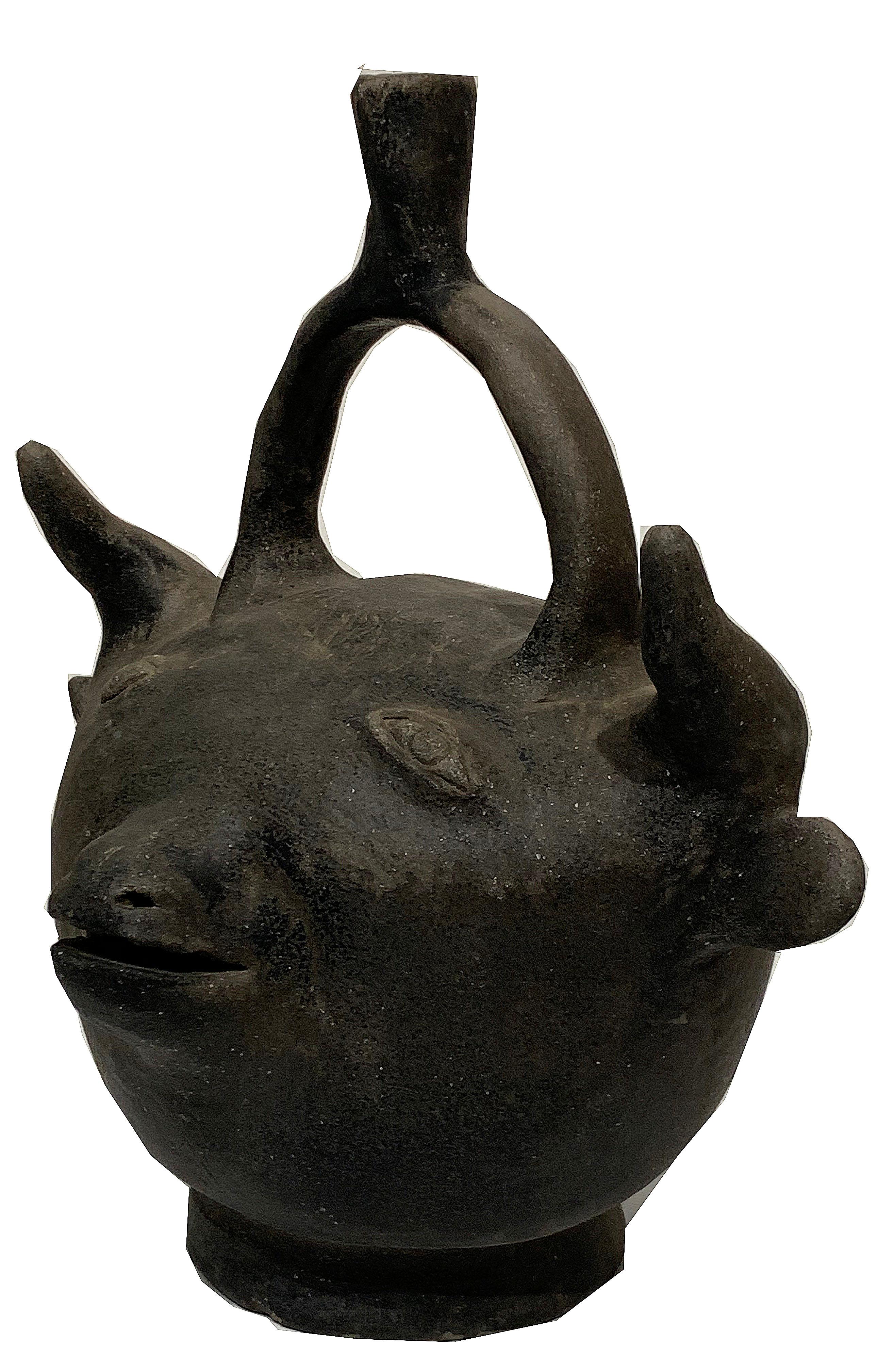 North American Double Face Bull and Devil Ceramic Sculpture, Piggy Bank